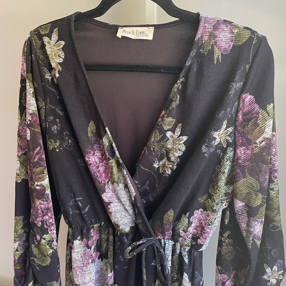 Peach Love California Long Sleeve Floral Wrap Dress - Picture 2 of 4